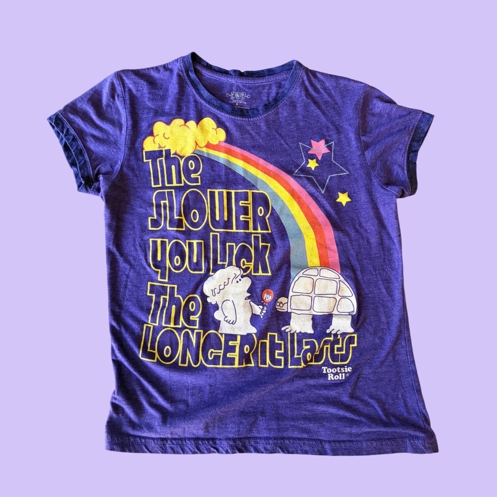 Y2K Tootsie Roll Pop Baby Tee Mr Owl Rainbow Slogan Shirt Scene #18